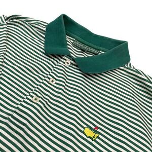 Masters Collection Golf Polo Men's Large Green Striped Pima Cotton‎